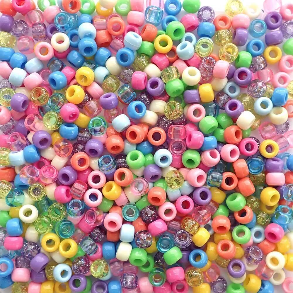 7808 Sweet Confetti Mix Pony Beads, Made in USA, 6 x 9mm, Plastic Beads